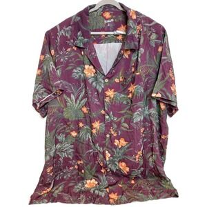 KS Island Shirt Mens 3XL Tall Burgundy Hawaiian Aloha‎ Rayon Floral Button Front